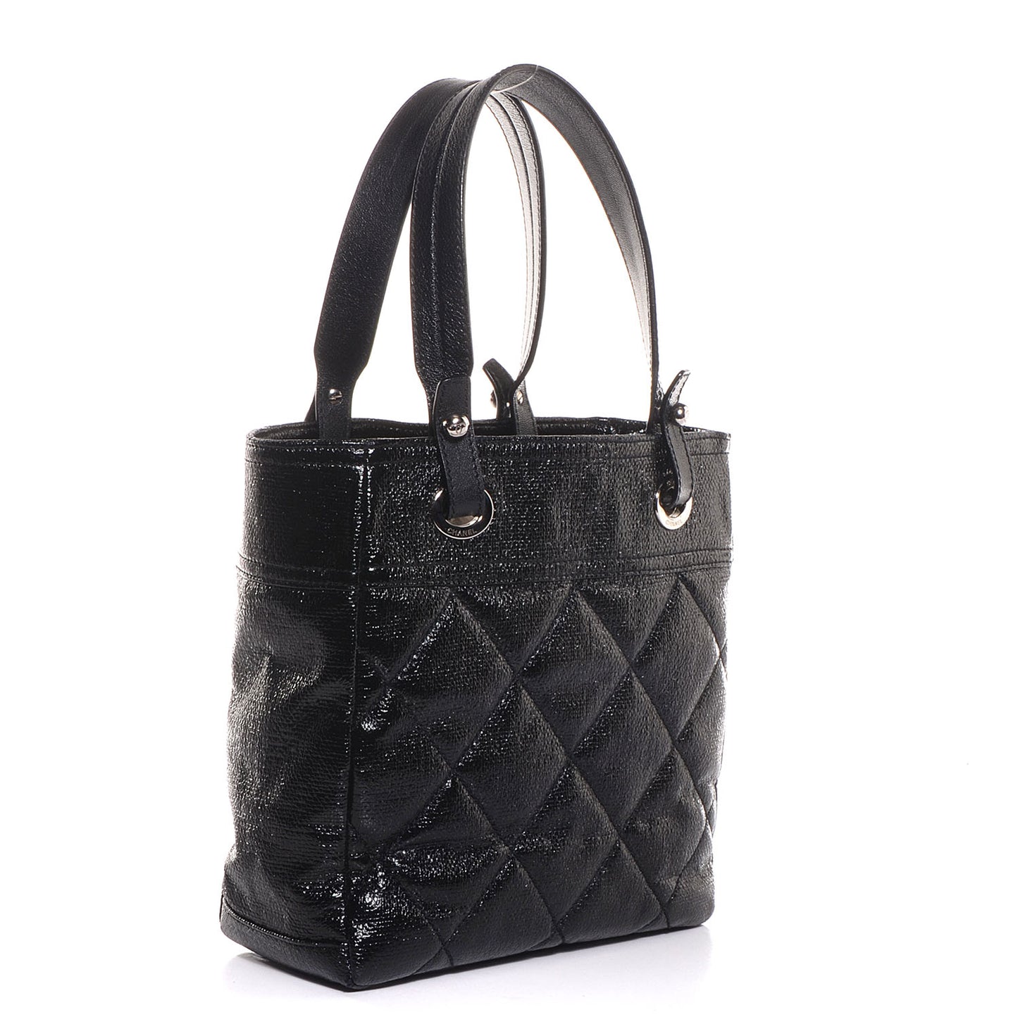 Coated Canvas Quilted Small Paris Biarritz Tote Black