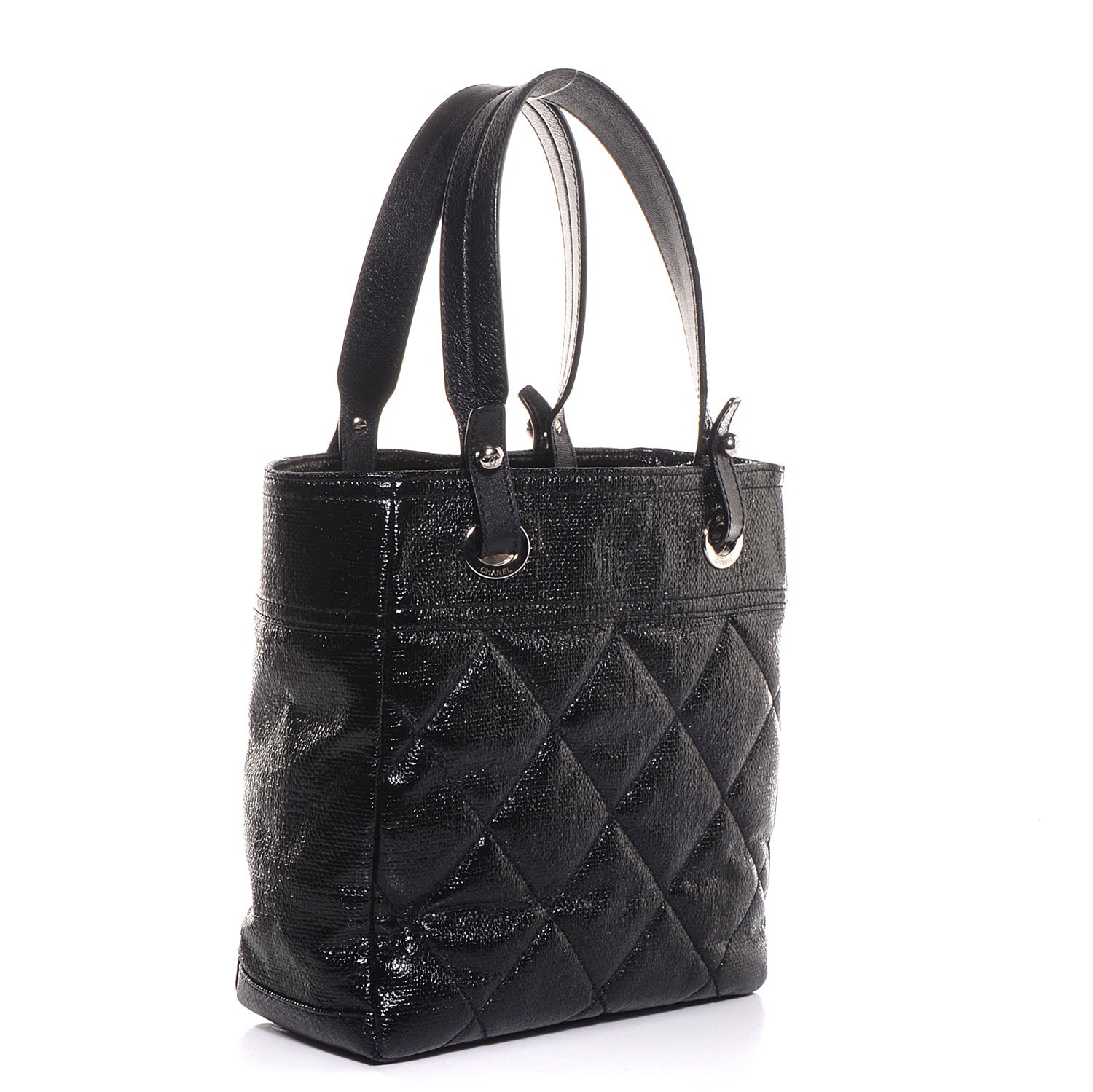 Chanel Coated Canvas Quilted Small Paris Biarritz Tote Black 3 of 7