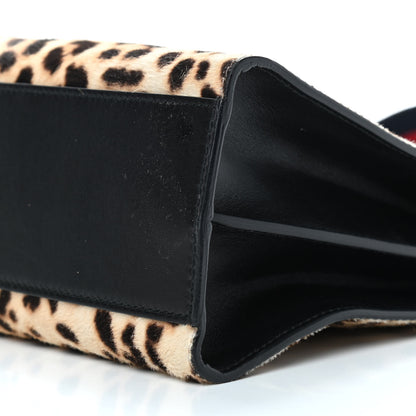 Gucci Calf Hair Bamboo Web Leopard Print Small Nymphaea Top Handle Bag Black 10 of 12