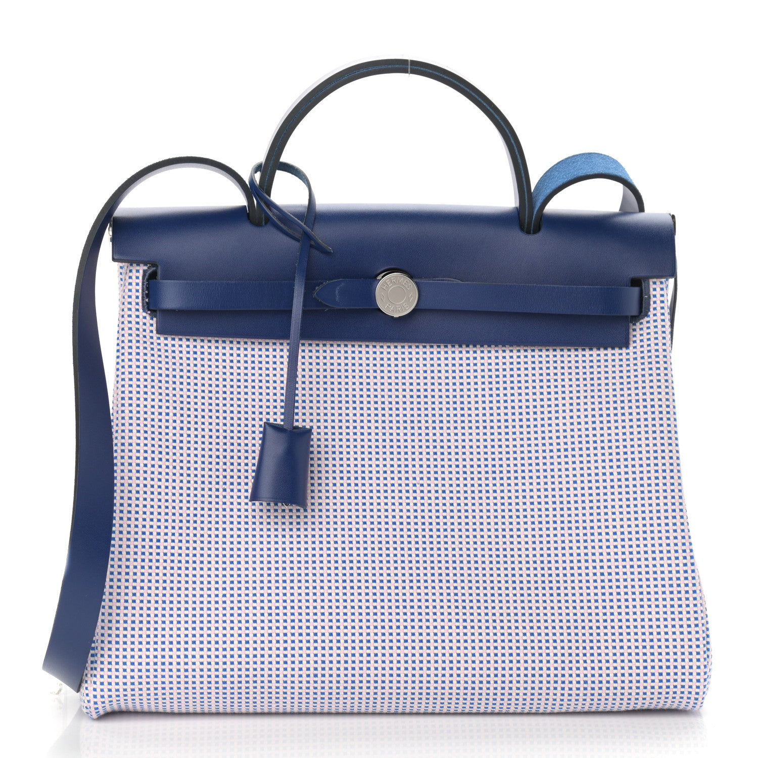 Hermes Criss Viking Vache Hunter Herbag Zip Retourne 31 PM Ecru Mauve Bleu 3 of 12