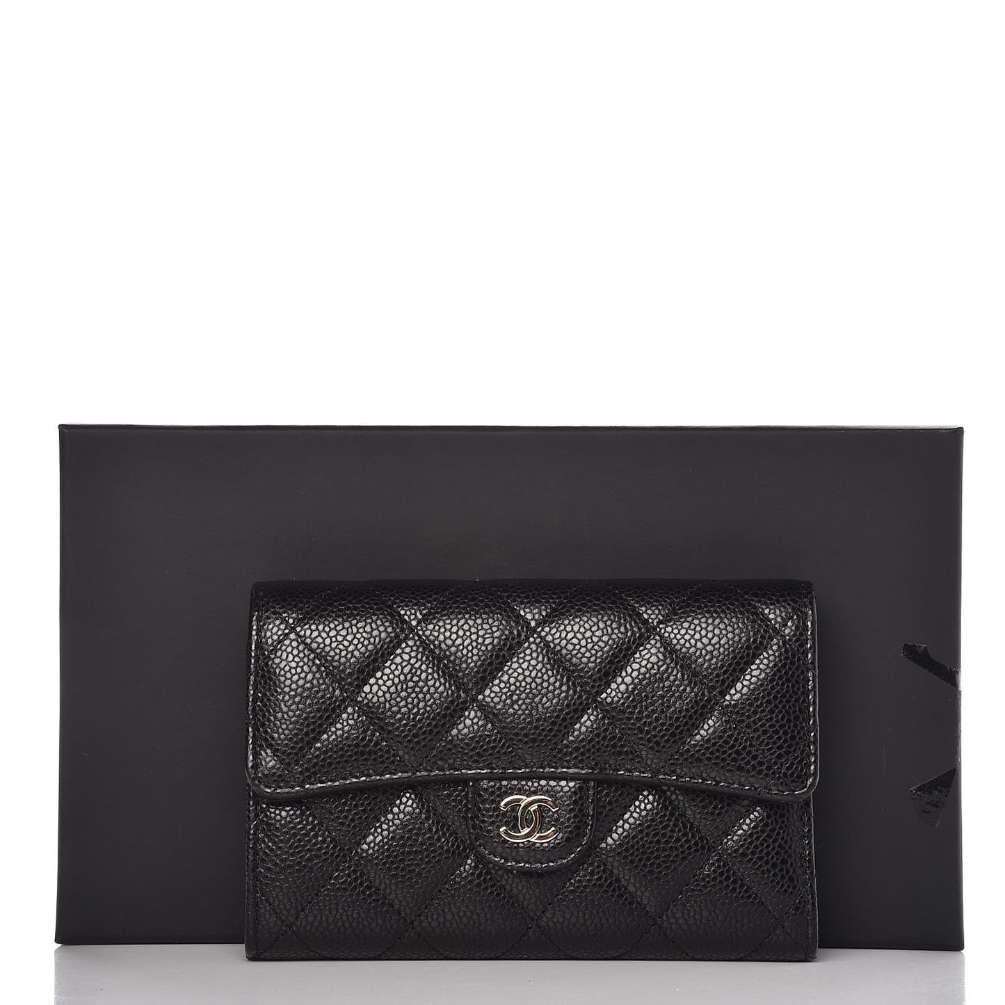 Caviar Quilted Medium Flap Wallet Black