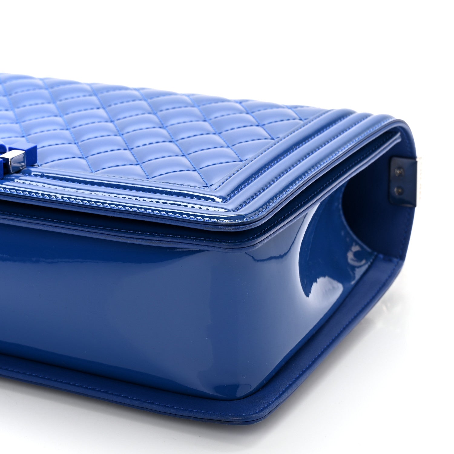 Chanel Patent Calfskin Quilted New Medium Plexiglass Boy Flap Blue 10 of 11