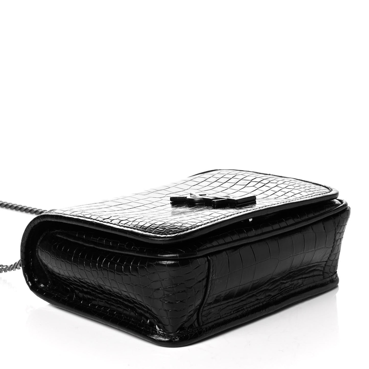 Crocodile Embossed Lambskin Matelasse Monogram Niki Chain Wallet Black