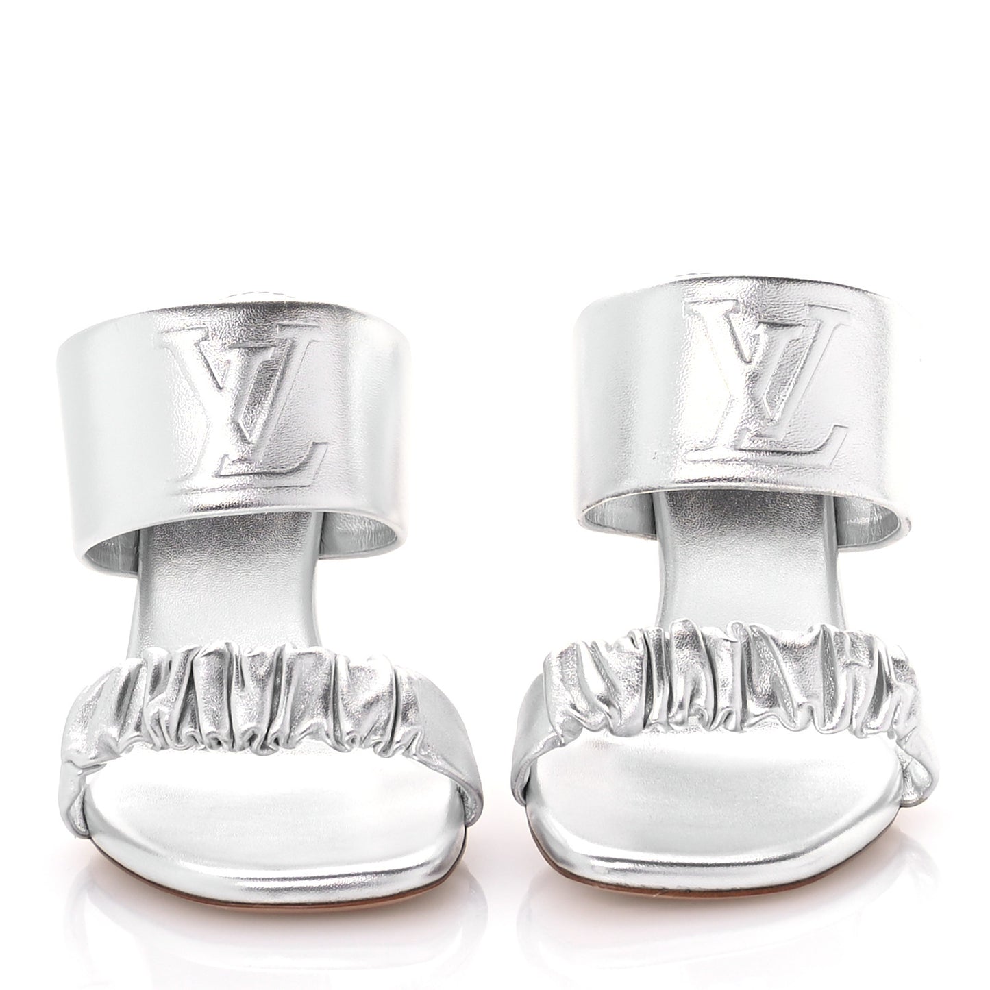 Metallic Lambskin Drapy Heel Mules 39.5 Silver