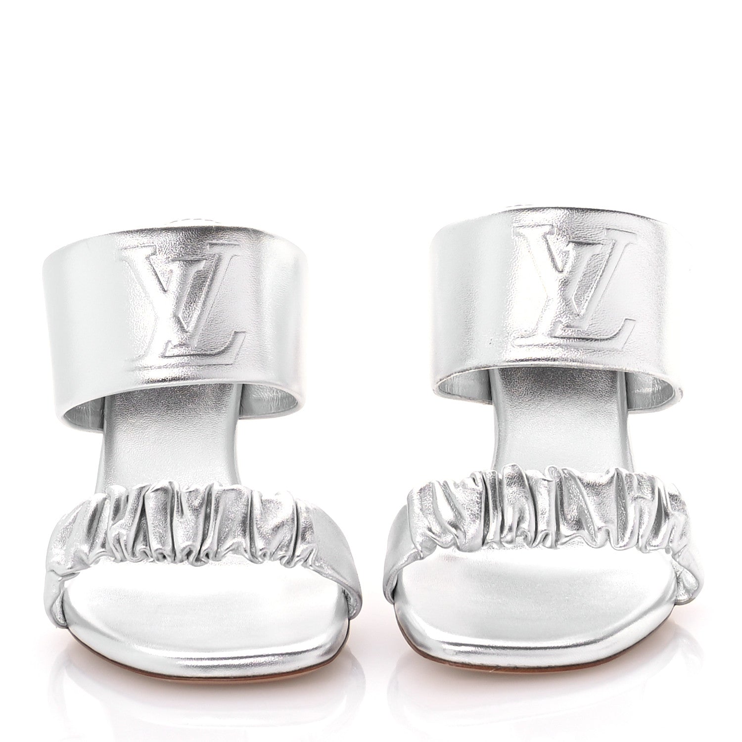 Louis Vuitton Metallic Lambskin Drapy Heel Mules 39.5 Silver 3 of 8