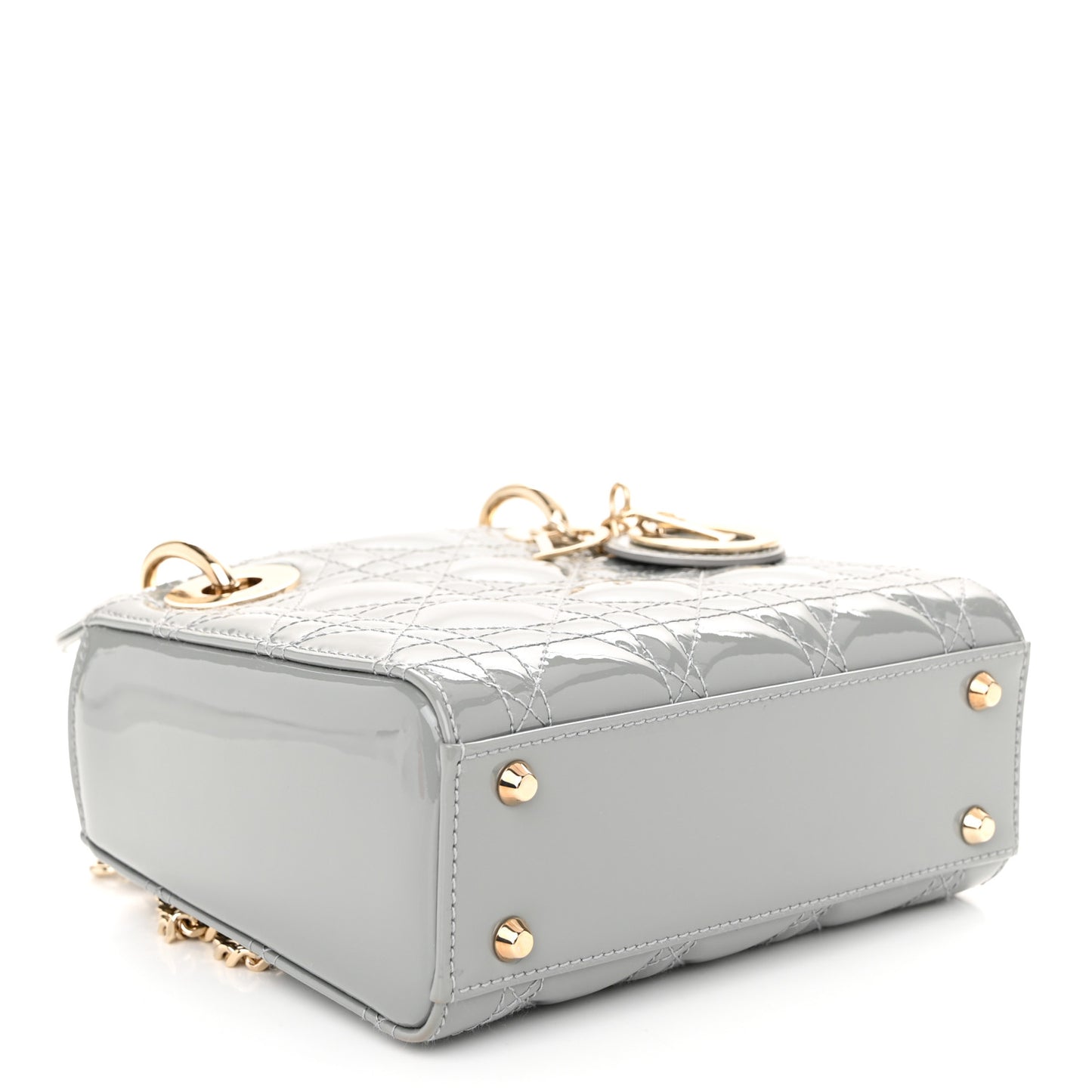 Patent Cannage Mini Lady Dior Grey Stone