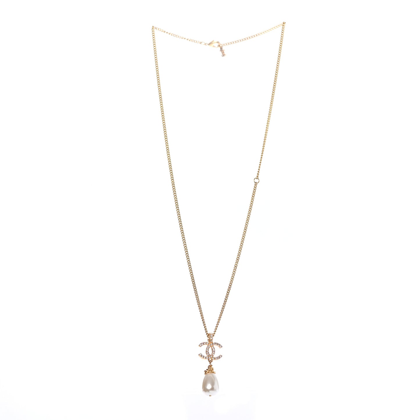 Pearl Crystal Twisted CC Drop Necklace Gold