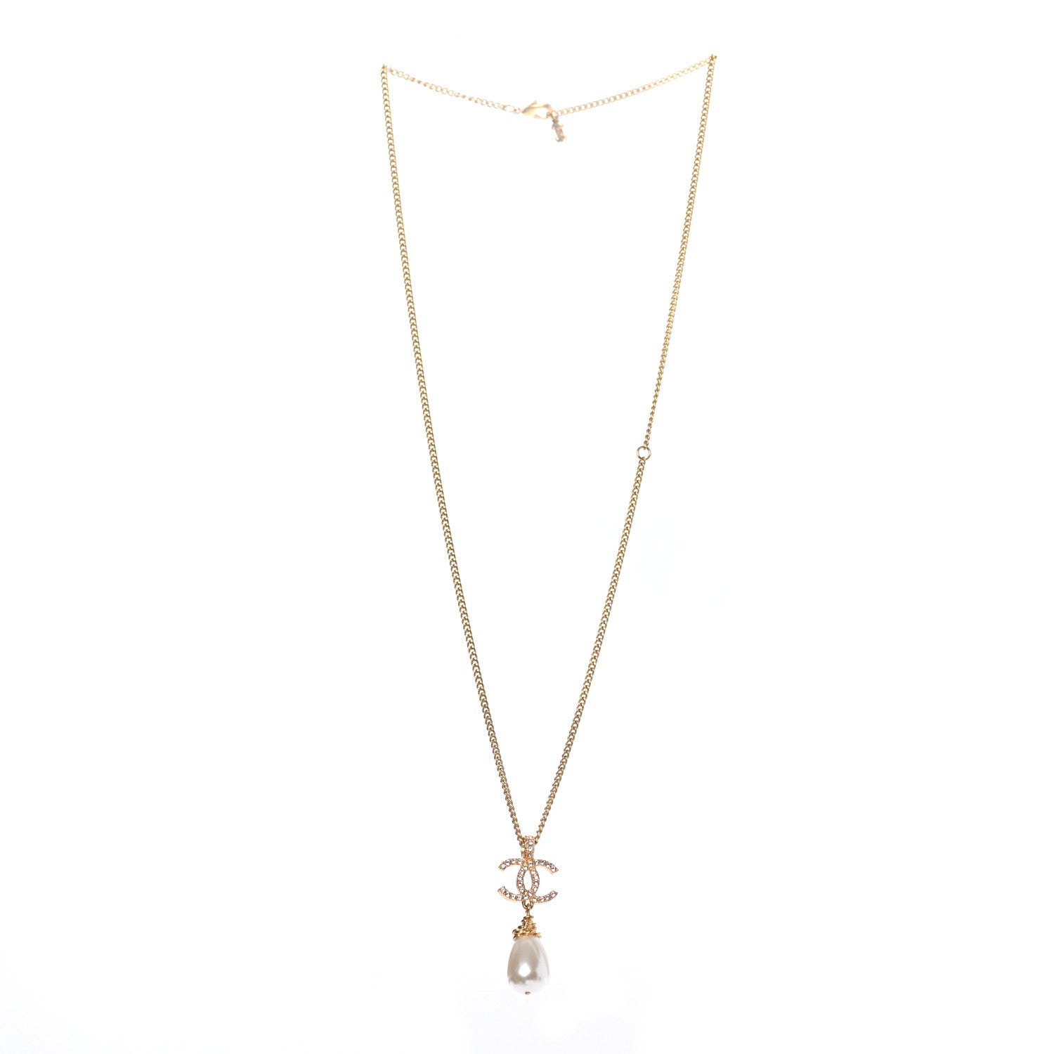 Chanel Pearl Crystal Twisted CC Drop Necklace Gold 3 of 5