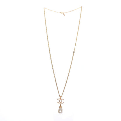 Chanel Pearl Crystal Twisted CC Drop Necklace Gold 3 of 5