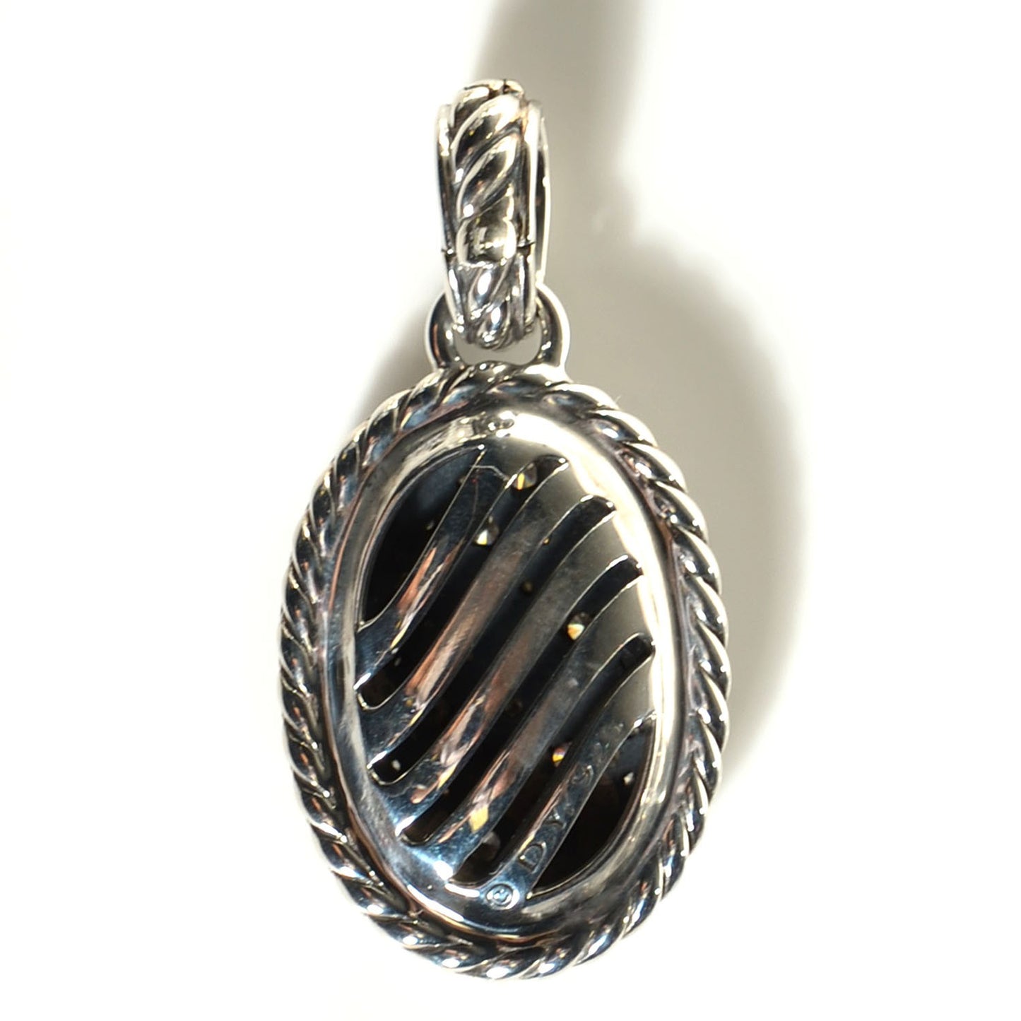 Sterling Silver Diamond Midnight Melange Oval Enhancer Pendant