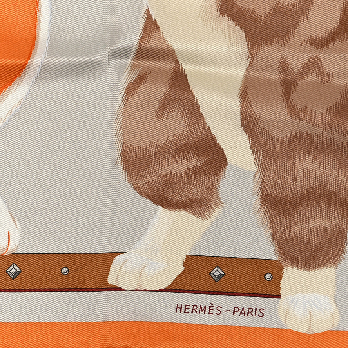 Silk Chat Chat Chat Scarf 70 Gris Perle Orange Camel