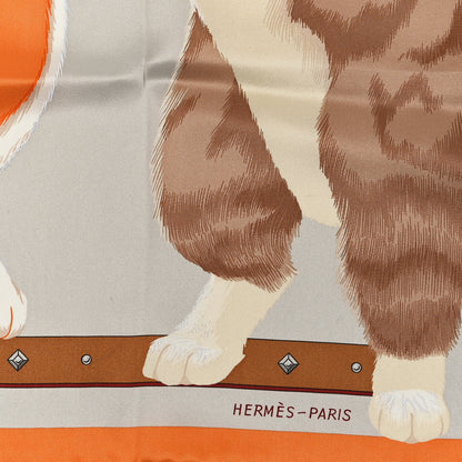 Hermes Silk Chat Chat Chat Scarf 70 Gris Perle Orange Camel 2 of 3
