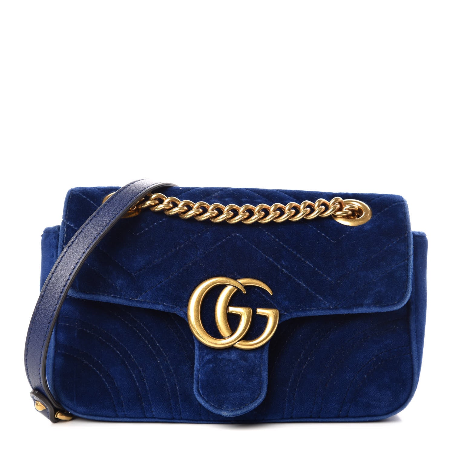 Gucci Velvet Matelasse Mini GG Marmont Shoulder Bag Cobalt Blue 1 of 12