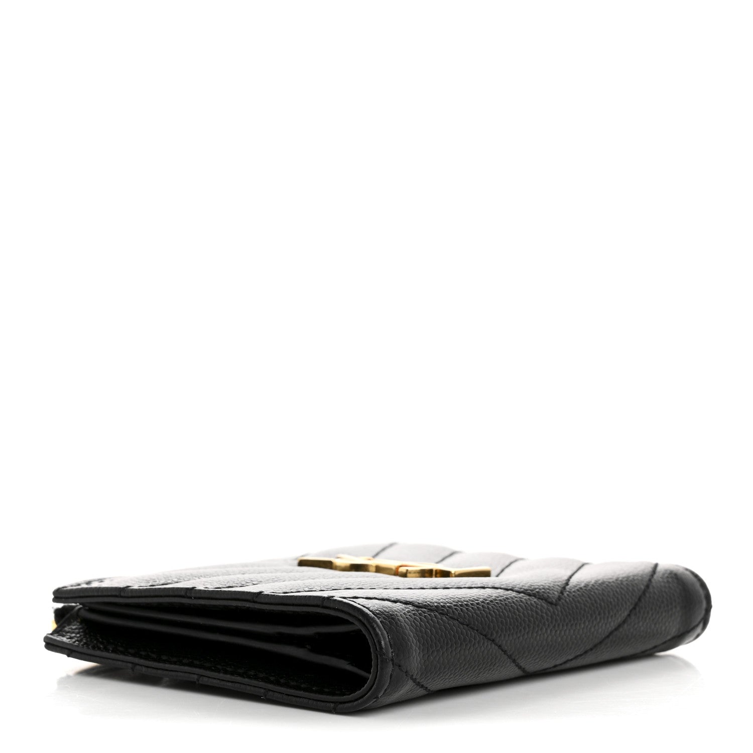 Saint Laurent Grain De Poudre Matelasse Chevron Monogram Zipped Card Case Black 4 of 12