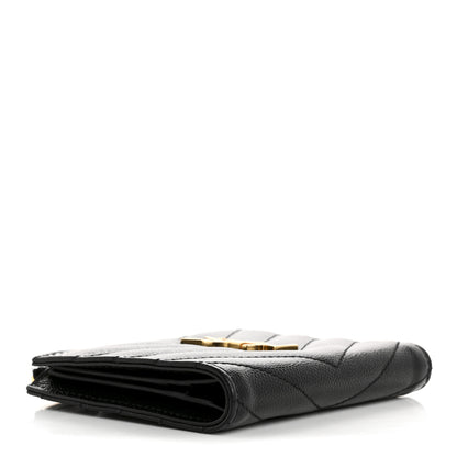 Saint Laurent Grain De Poudre Matelasse Chevron Monogram Zipped Card Case Black 4 of 12