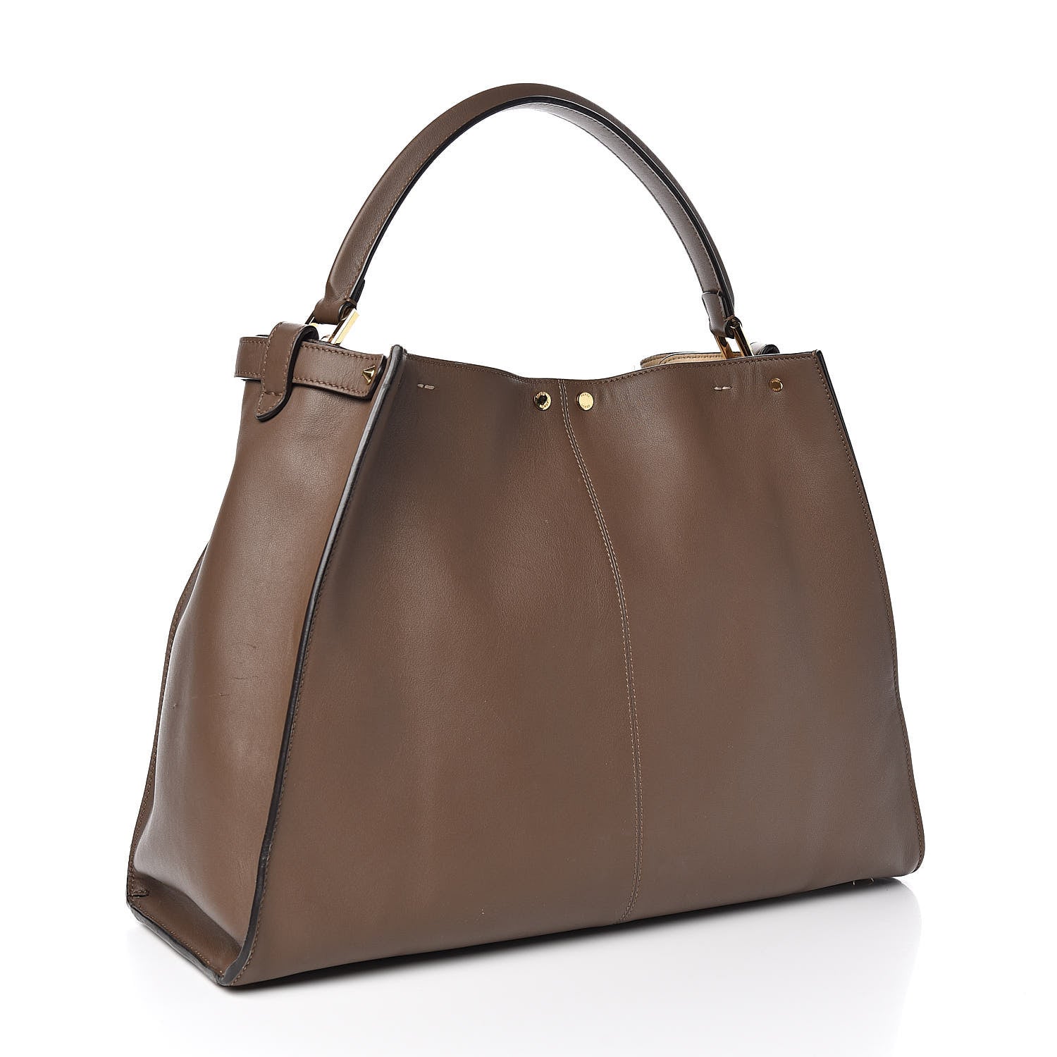 Fendi Vitello Seta Glazed Fabric FF 1974 Large Peekaboo X-Lite Maya Mogano Panna 3 of 12