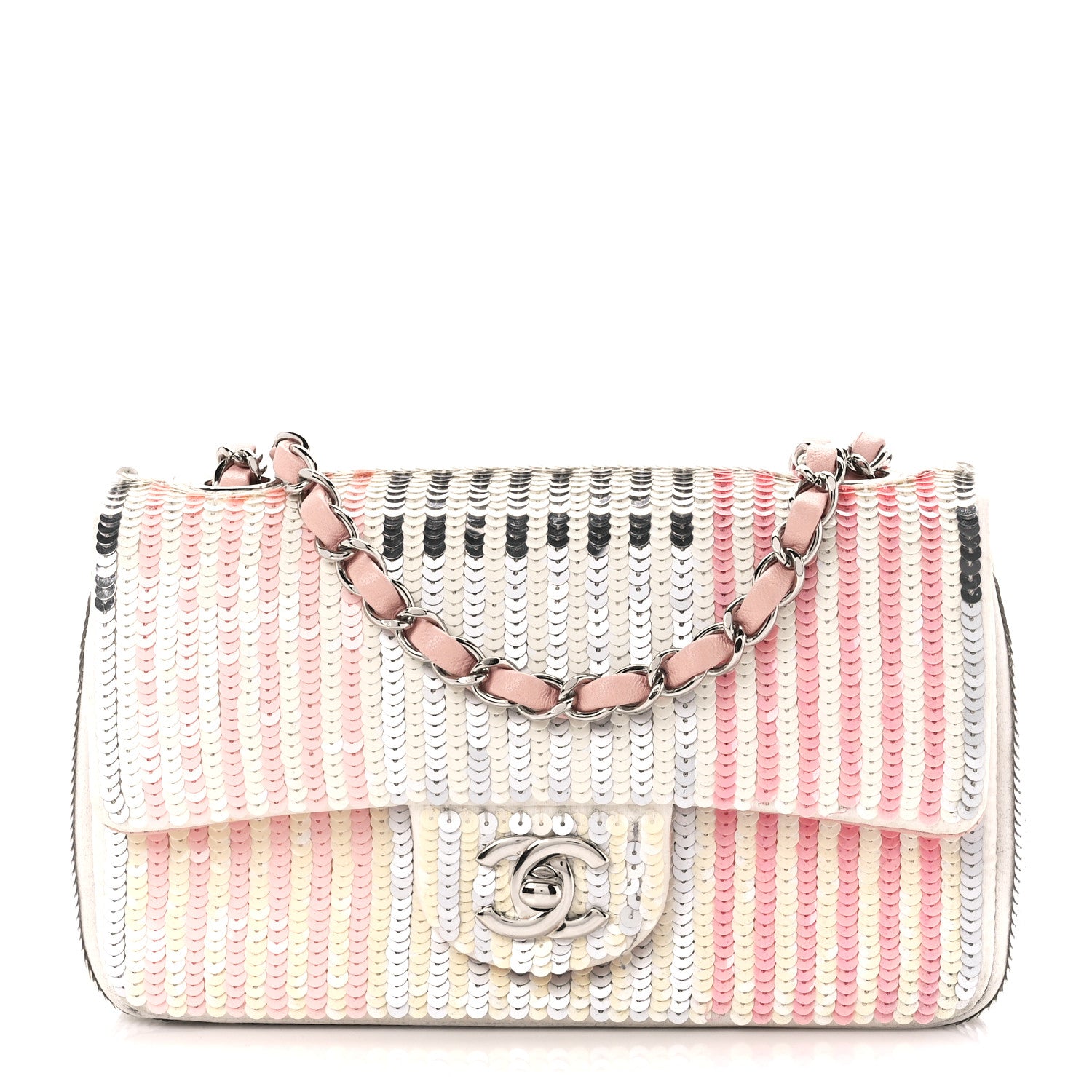 Chanel Sequin Striped Mini Flap Pink White 1 of 11