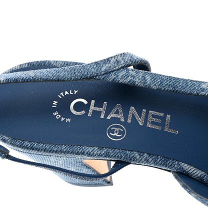 Chanel Denim Cap Toe Denim Slingback Pumps 38 Blue 7 of 9