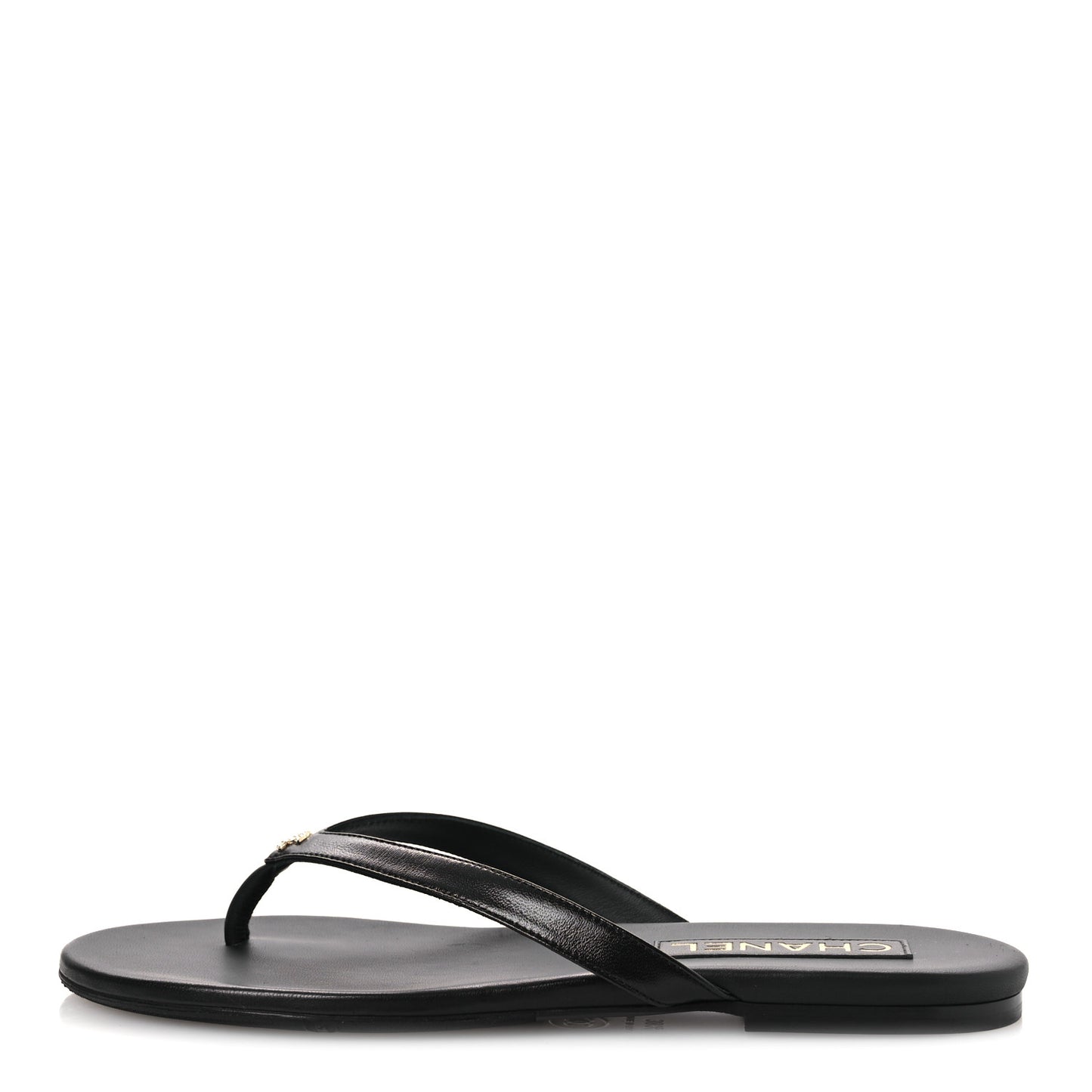 Shiny Lambskin Crystal CC Thong Sandals 38.5 Black