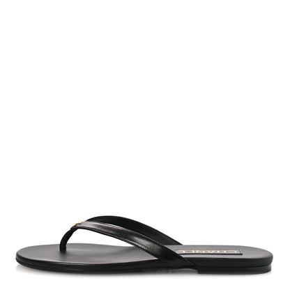 Chanel Shiny Lambskin Crystal CC Thong Sandals 38.5 Black 1 of 11