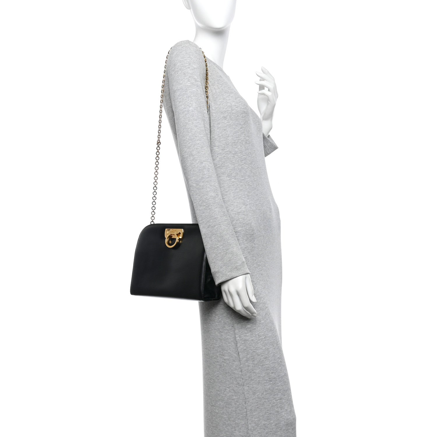 Salvatore Ferragamo Calfskin Diana Chain Shoulder Bag Black 2 of 10