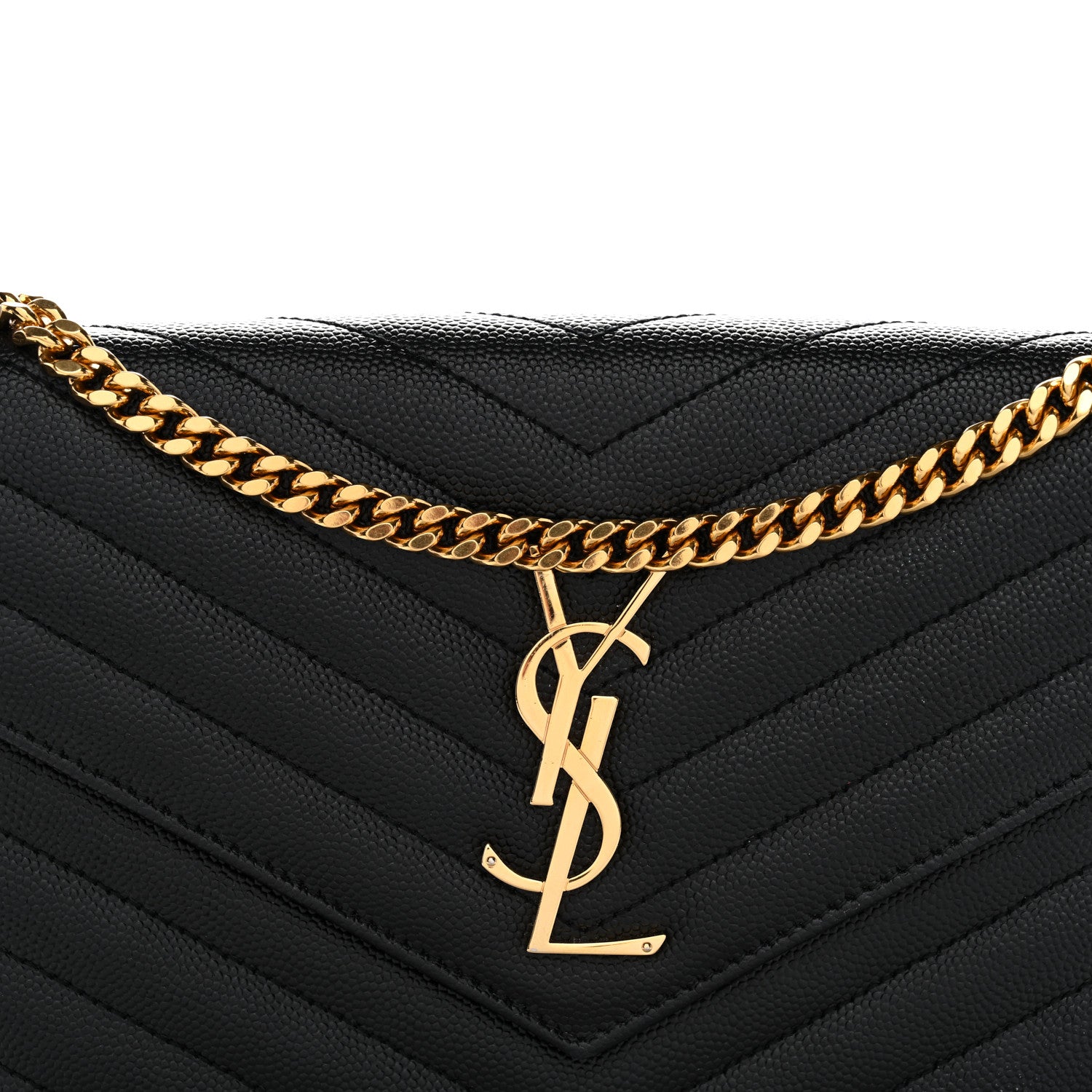 Saint Laurent Grain De Poudre Matelasse Chevron Monogram Chain Wallet Black 8 of 10