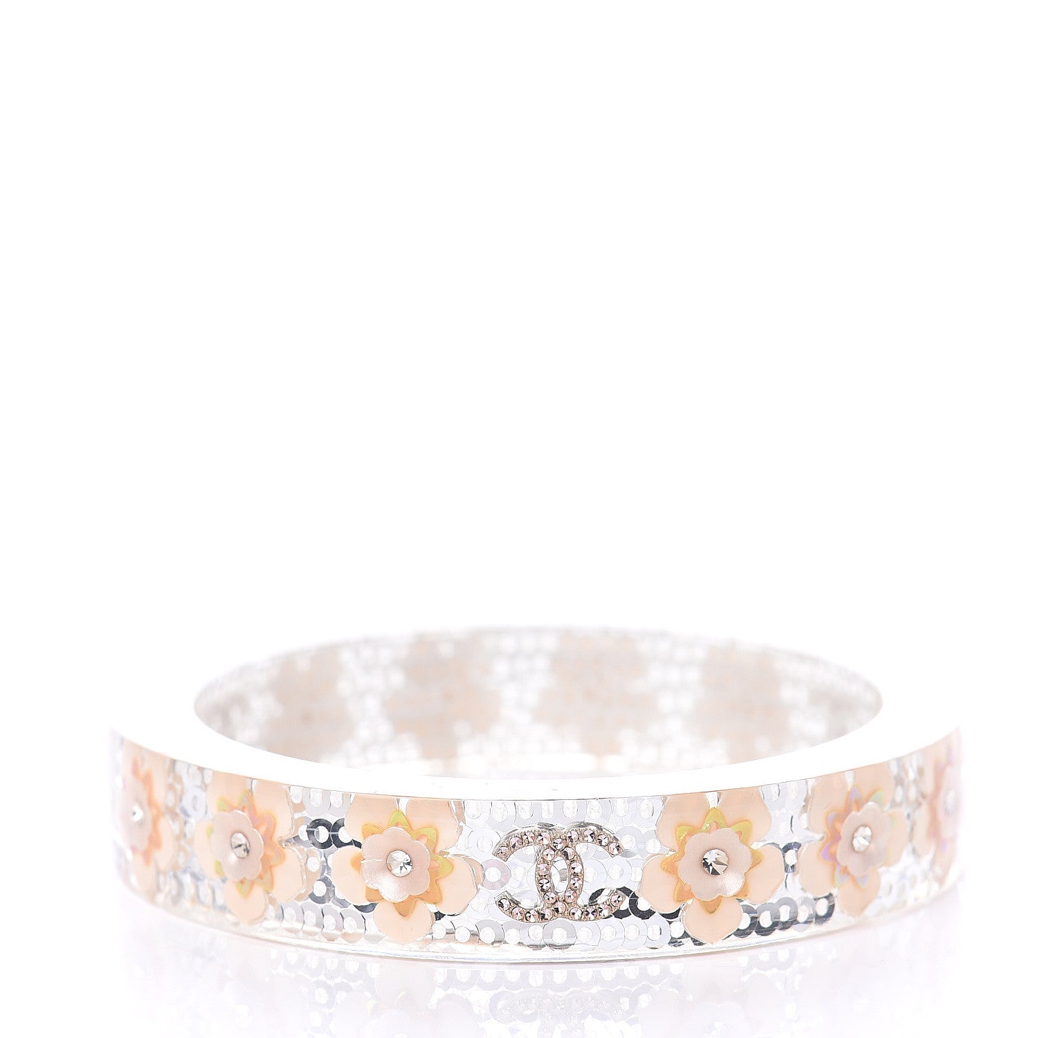 Chanel Resin Crystal Pearl CC Flower Cuff Bracelet 2 of 3