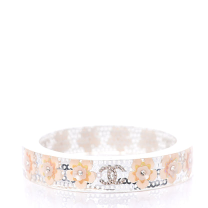 Chanel Resin Crystal Pearl CC Flower Cuff Bracelet 2 of 3