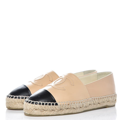 Chanel Lambskin CC Espadrilles 36 Beige Black 3 of 10