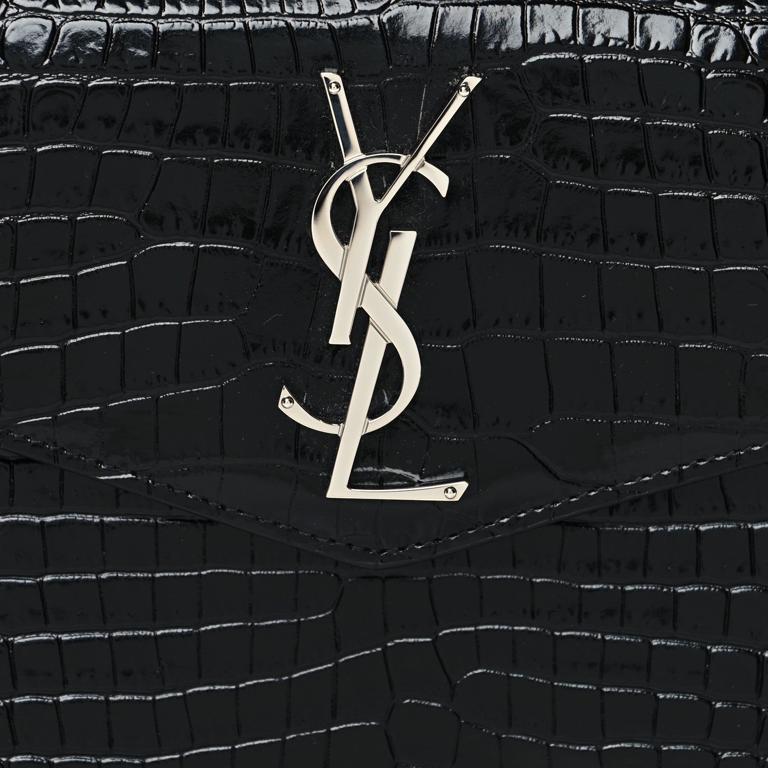 Saint Laurent Calfskin Crocodile Embossed Uptown Monogram Clutch Black 8 of 10