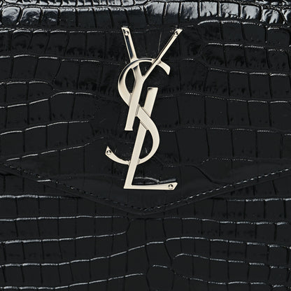 Saint Laurent Calfskin Crocodile Embossed Uptown Monogram Clutch Black 8 of 10