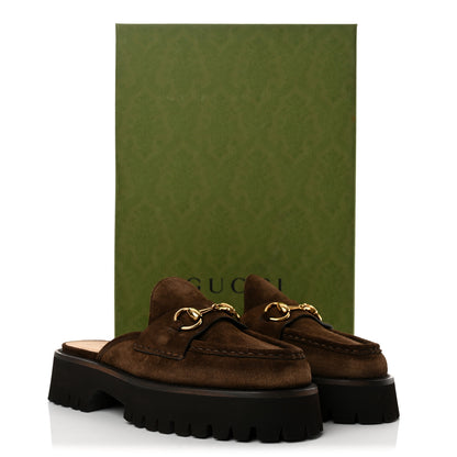 Gucci Suede Horsebit Platform Mules 37.5 Washed Brown 10 of 10