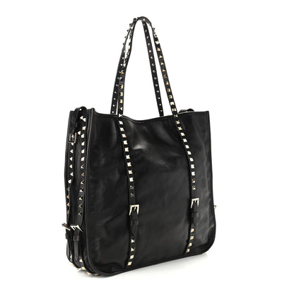 Valentino Garavani Vitello Rockstud Shopper Tote Black 3 of 9