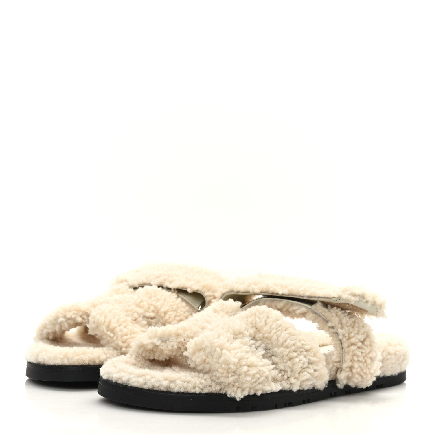 Hermes Woolskin Womens Chypre Sandals 38 Ecru 3 of 8