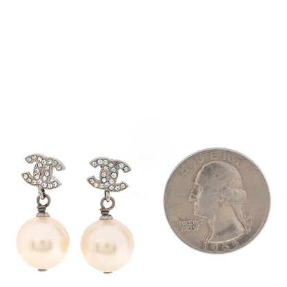 Chanel Crystal Pearl CC Drop Earrings Silver Pearly White 2 of 4