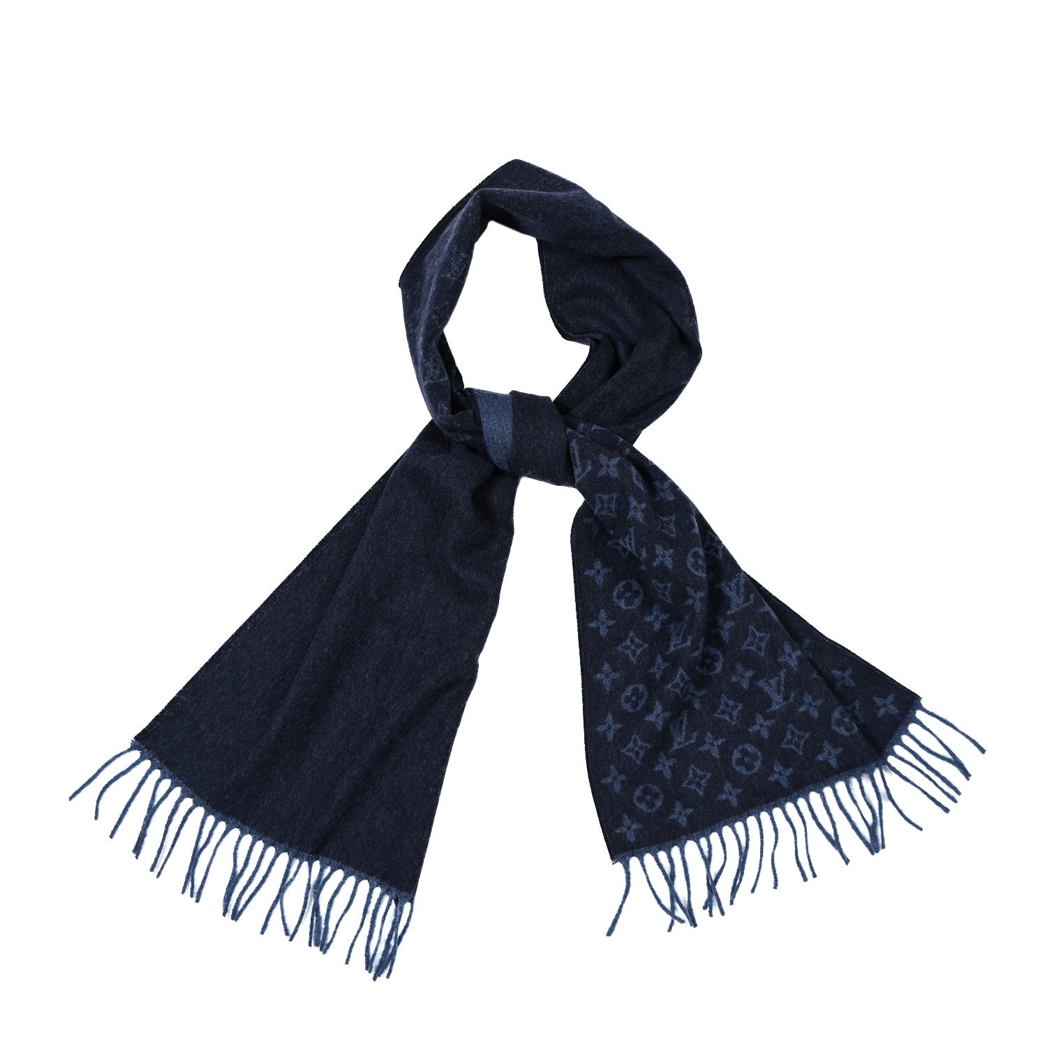 Louis Vuitton Cashmere Wool Monogram Gradient Scarf Navy 1 of 6