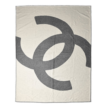 Chanel Merino Wool Cashmere CC Throw Blanket Black Beige 1 of 3