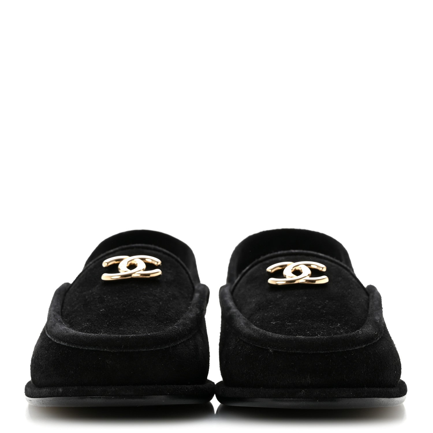 Chanel Suede Calfskin CC Slingback Loafers 37.5 Black 3 of 9
