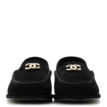 Chanel Suede Calfskin CC Slingback Loafers 37.5 Black 3 of 9