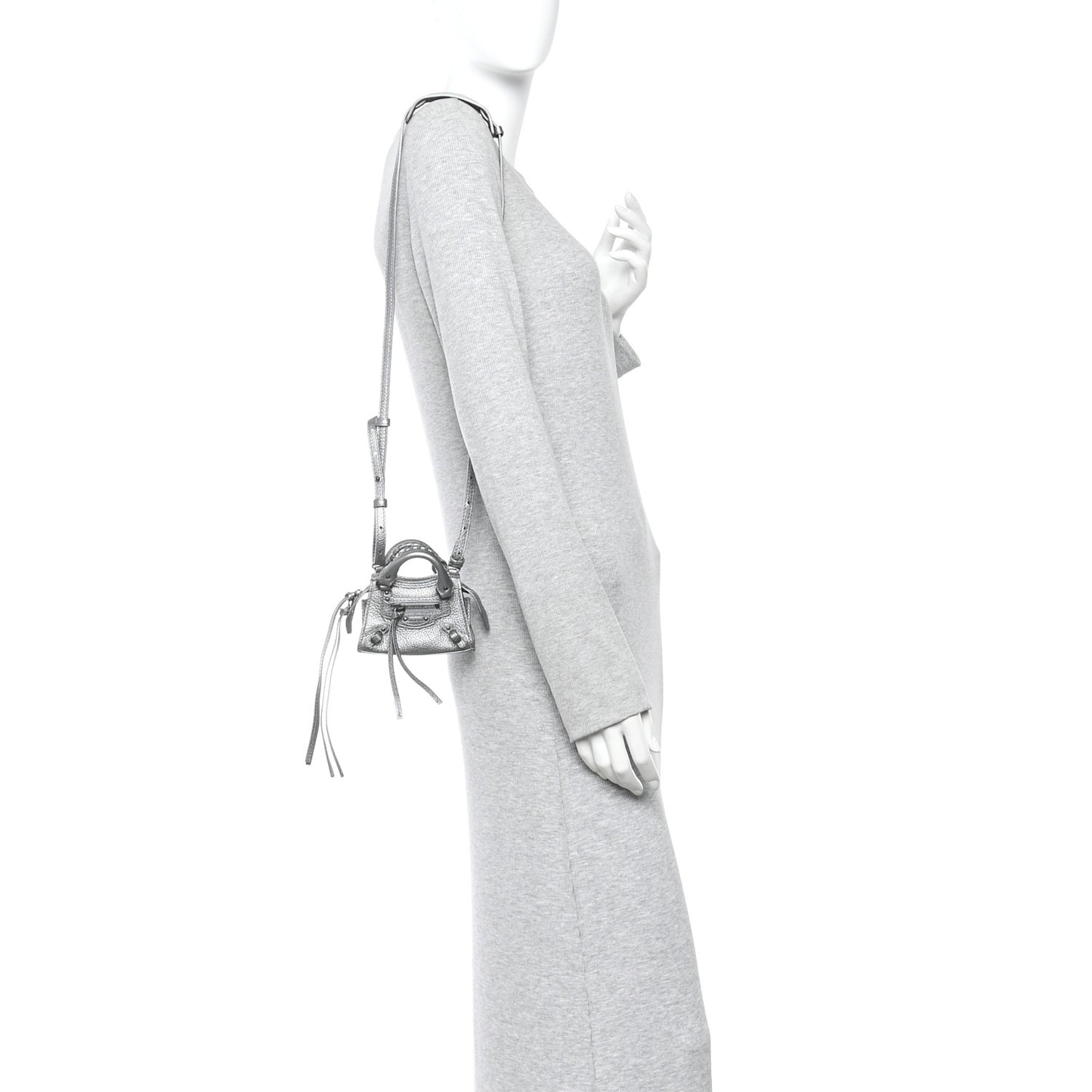 Metallic Grained Calfskin Neo Classic Hardware Super Nano City Crossbody Silver