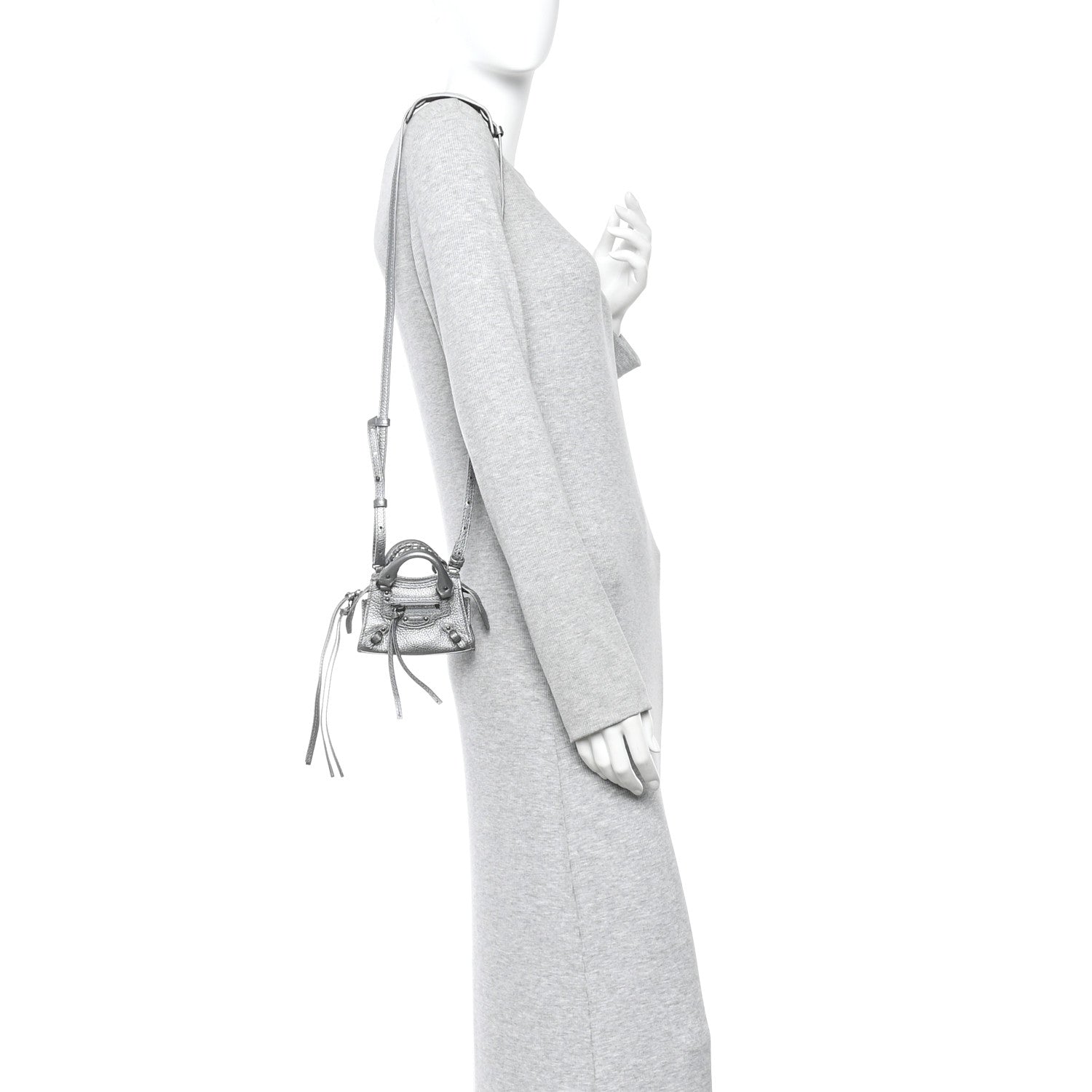 Balenciaga Metallic Grained Calfskin Neo Classic Hardware Super Nano City Crossbody Silver 2 of 9