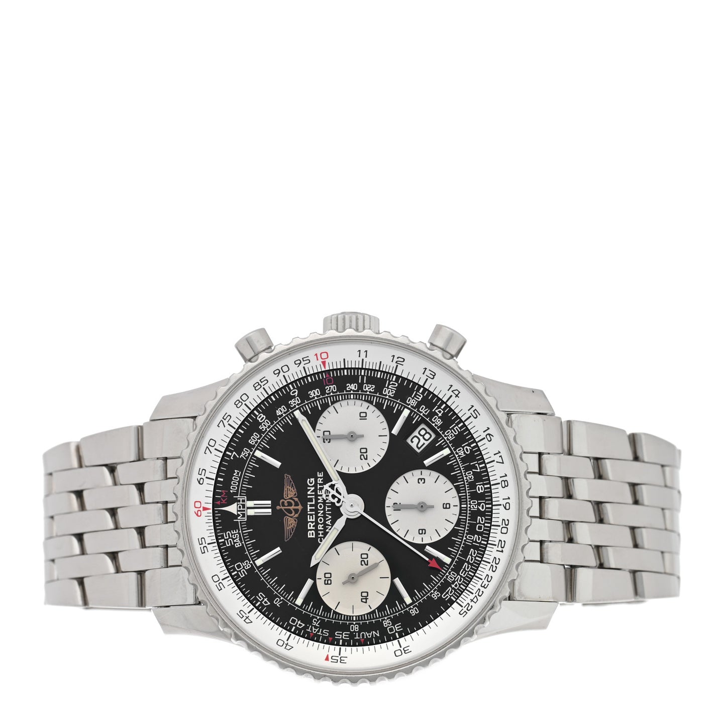 Stainless Steel 42mm Navitimer Chronograph Automatic Watch Black A23322
