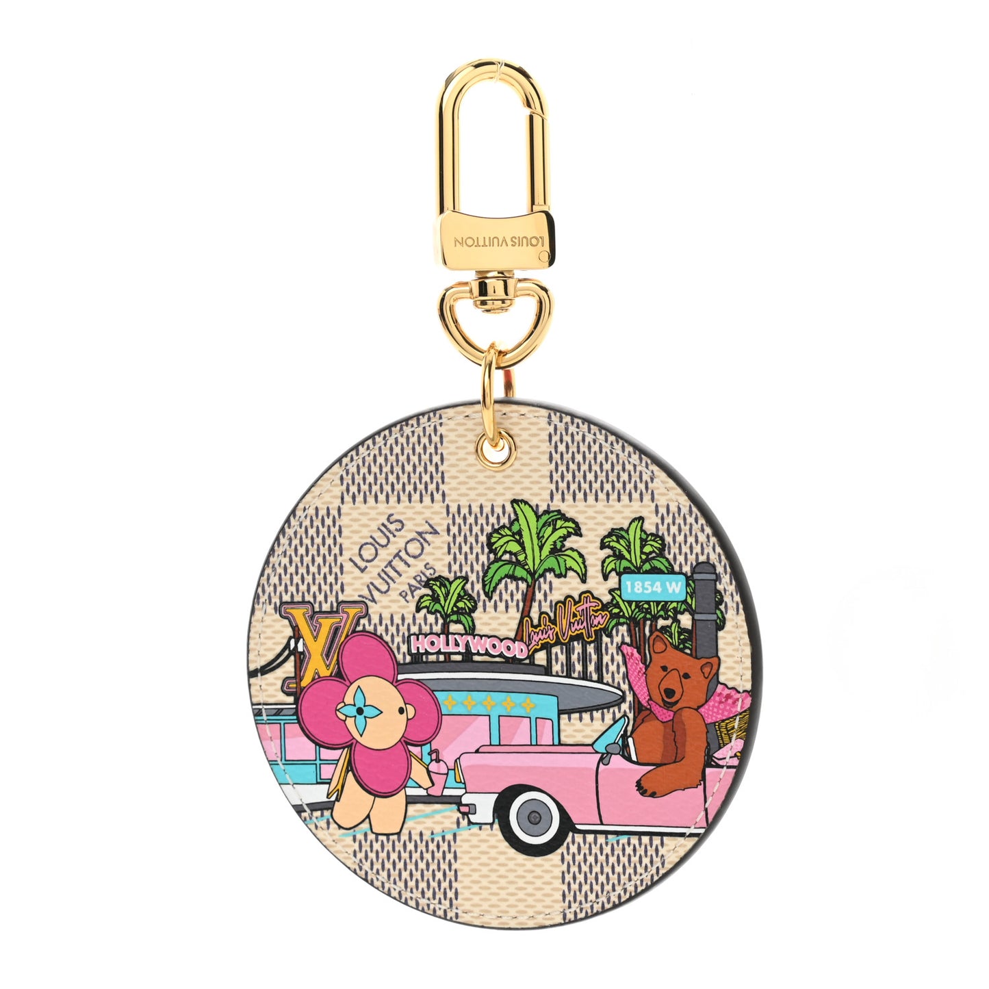 Damier Azur 2021 Christmas Animation Hollywood Bag Charm Key Ring Fuchsia