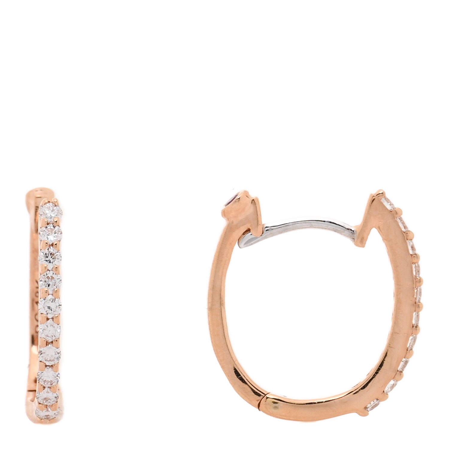 Roberto Coin 18K Rose Gold Diamond XS Hoop Pave Earrings 1 of 4