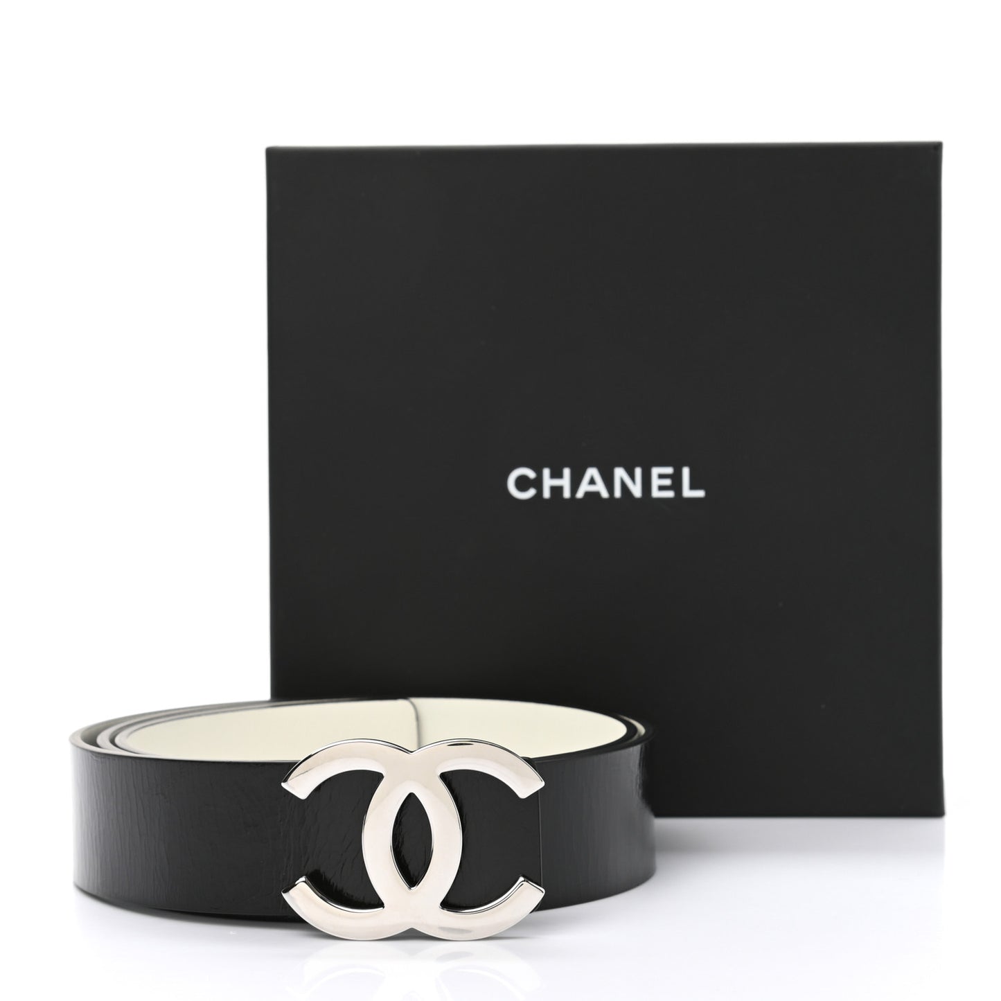 Patent Calfskin CC Reversible Belt 95 Black White