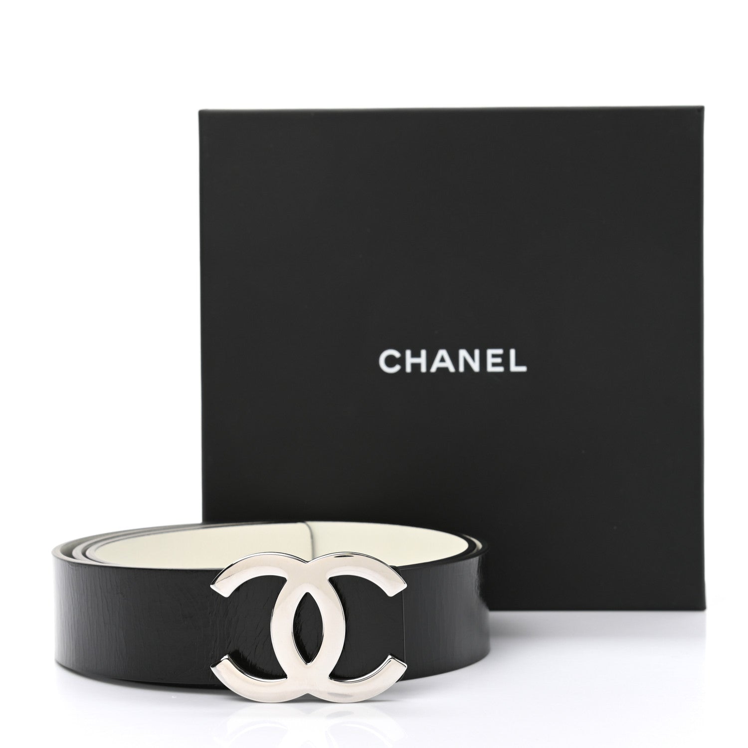 Chanel Patent Calfskin CC Reversible Belt 95 Black White 10 of 10