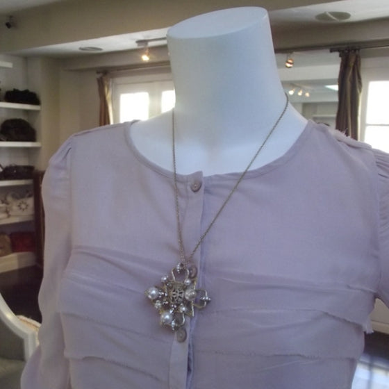 Chanel Pearl Crystal CC Pendant Necklace Gold 2 of 4