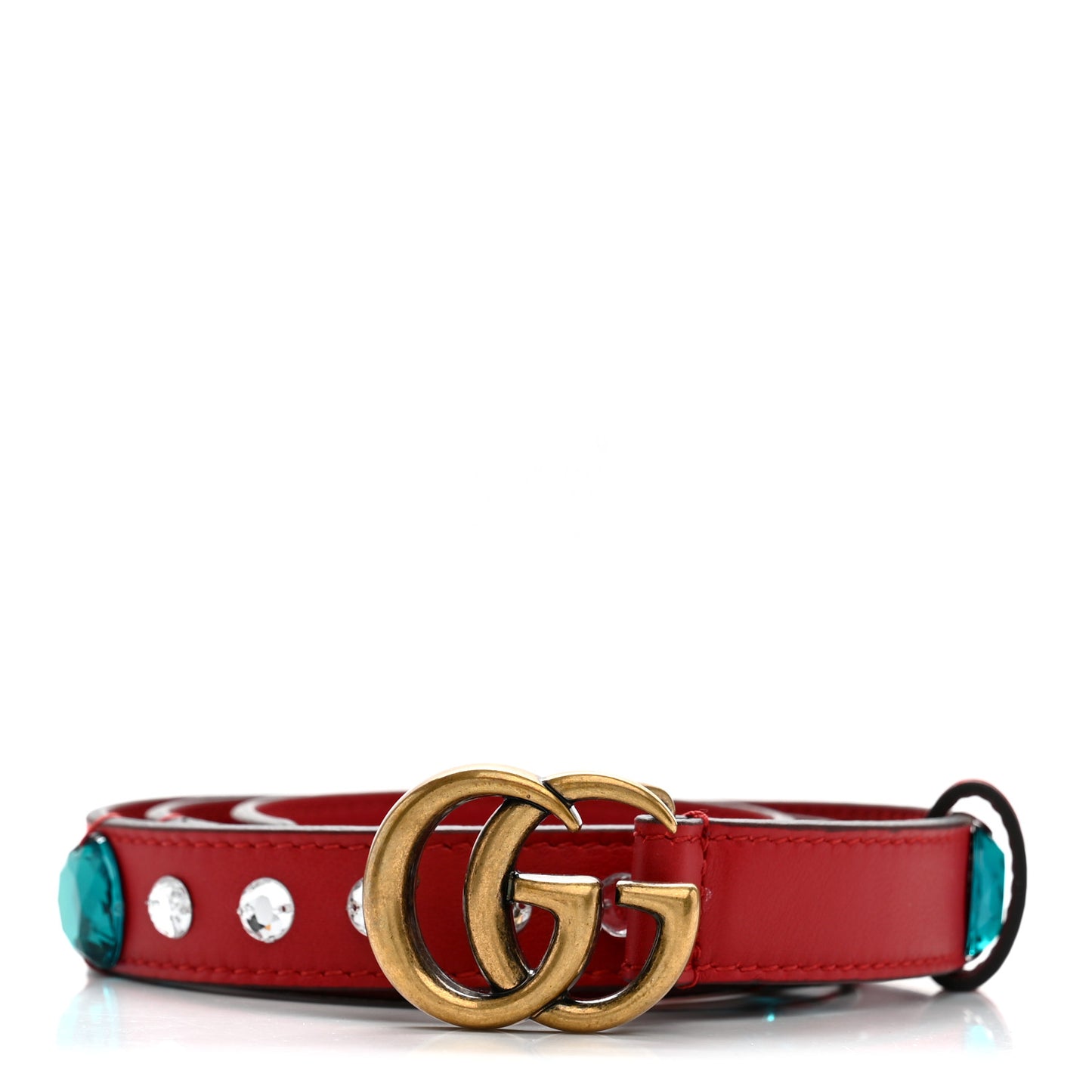 Calfskin Crystal Embellished Double G Belt 75 30 Hibiscus Red