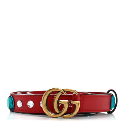Gucci Calfskin Crystal Embellished Double G Belt 75 30 Hibiscus Red 1 of 5