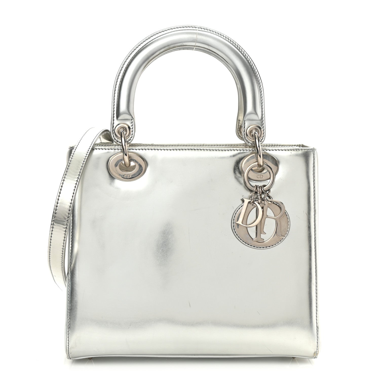 Christian Dior Metallic Patent Calfskin Medium Lady Dior Silver 1 of 12